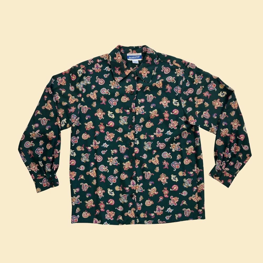 Vintage 90s Pendleton paisley shirt, size 8 green/pink long sleeve button down